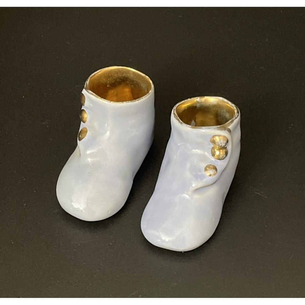 Vintage Ceramic Baby Shoes Booties Planters Blue Unmarked Nursery Shower‎ Decor